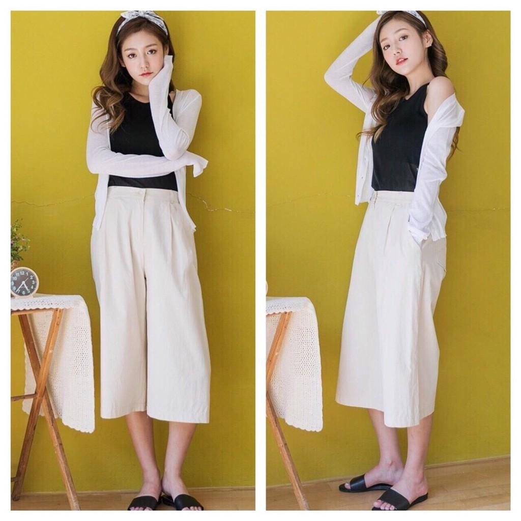 Quần Đũi Nữ Ống Rộng, Culottes Dáng Lửng, Cạp Chun Sau, Form Rộng, Nhiều Màu Sắc (Đen, Trắng, Ghi, Nâu, Be)