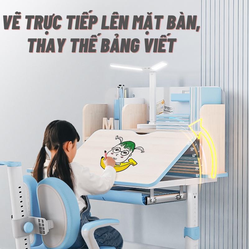 Bộ bàn học cho bé Sakawin S80 và Ghế G90 mới nhất, Bàn học sinh có giá sách Nâng hạ tay quay, Giá Nhập