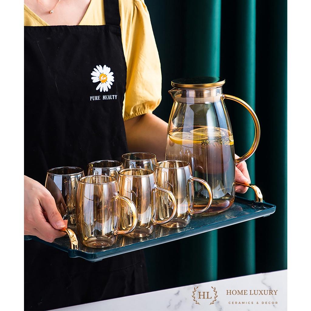 BỘ BÌNH 6 CỐC THUỶ TINH ÁNH TRAI CHỊU NHIỆT BOROSILICATE | BỘ CỐC BÌNH THUỶ TINH 7 MÀU PHA LÊ ĐẠI DƯƠNG