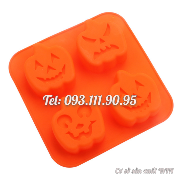 Khuôn silicon làm bánh, rau câu, socola 4 hình Halloween bí ngô – Mã số 1364