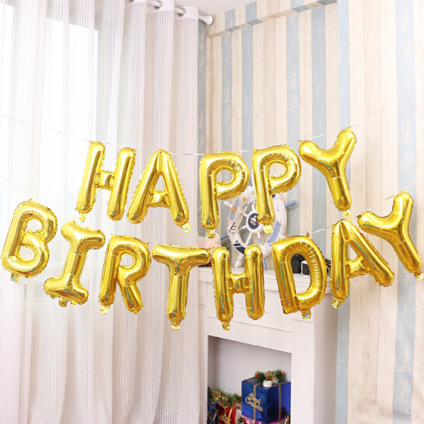 Bộ 13 bong bóng chữ HAPPY BIRTHDAY nhôm kiếng bạc nhiều màu