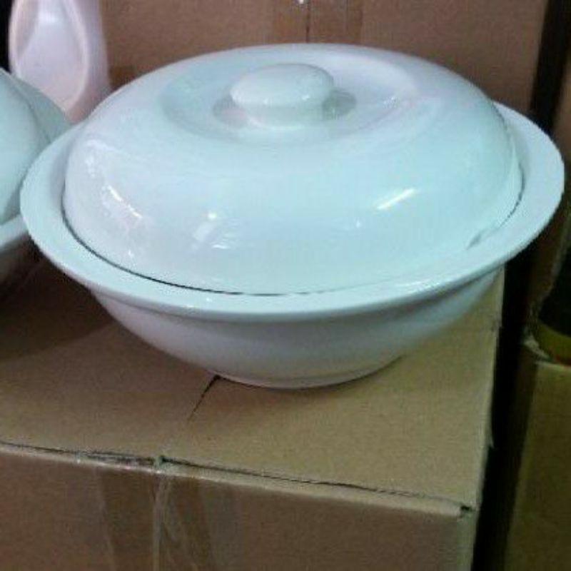 Tô sứ - âu cơm - liễng cơm canh sứ trắng có nắp vành dung tích 1 lít