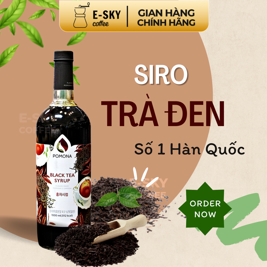 Siro Trà Đen Pomona Black Tea Syrup Nguyên Liệu Pha Chế Hàn Quốc Chai Thủy Tinh 1 lít