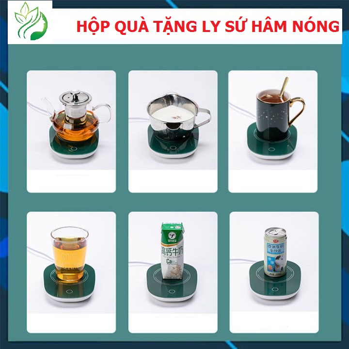 Cốc Hâm Nóng Đồ Uống Kèm Đế Điện, Bộ Ly Sứ Kèm Đế Điện Hâm Nóng Trà, Cafe, Hâm Sữa + Tặng Kèm Thìa Vàng, Hộp Sang Trọng