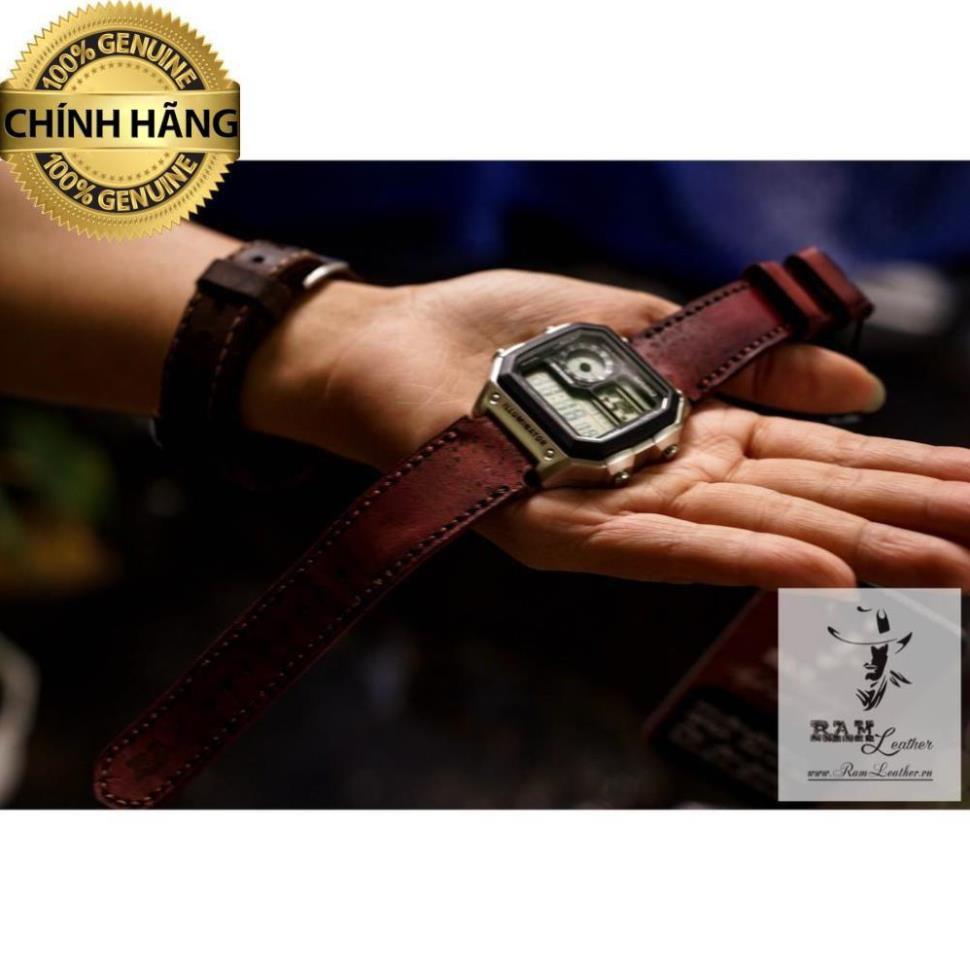 DÂY ĐỒNG HỒ TRỐNG ĐỒNG DÀNH CHO CASIO/SEIKO INCA DA MJAHOGANY DA BÒ THẬT - HÀNG CHÍNH HÃNG