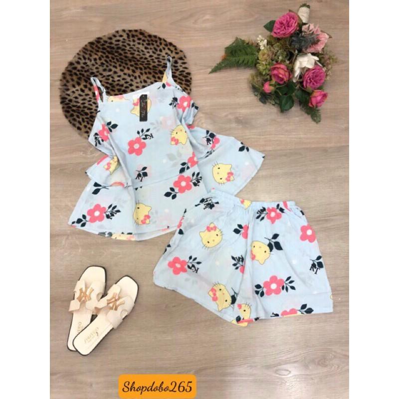 Bộ ngủ 2 dây, đồ bộ nữ,đồ ngủ,đồ bộ mặc nhà đùi 2 dây tầng vải lanh mềm, mịn,mát.