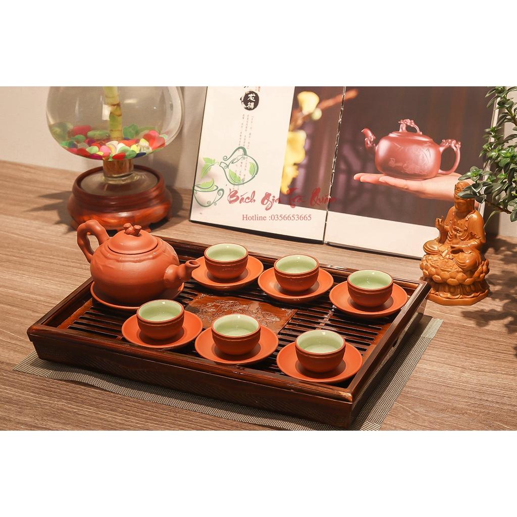 Bộ Ấm Chén Gốm Tử Sa Bát Tràng - Họa Tiết Trúc Đắp Nổi ACBT05