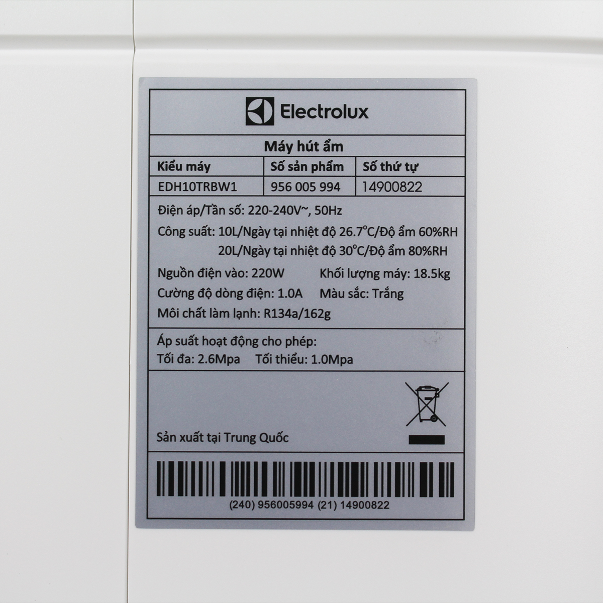 Máy hút ẩm Electrolux EDH10TRBW1(20lít/ngày) - Hàng Chính hãng BH-24 tháng