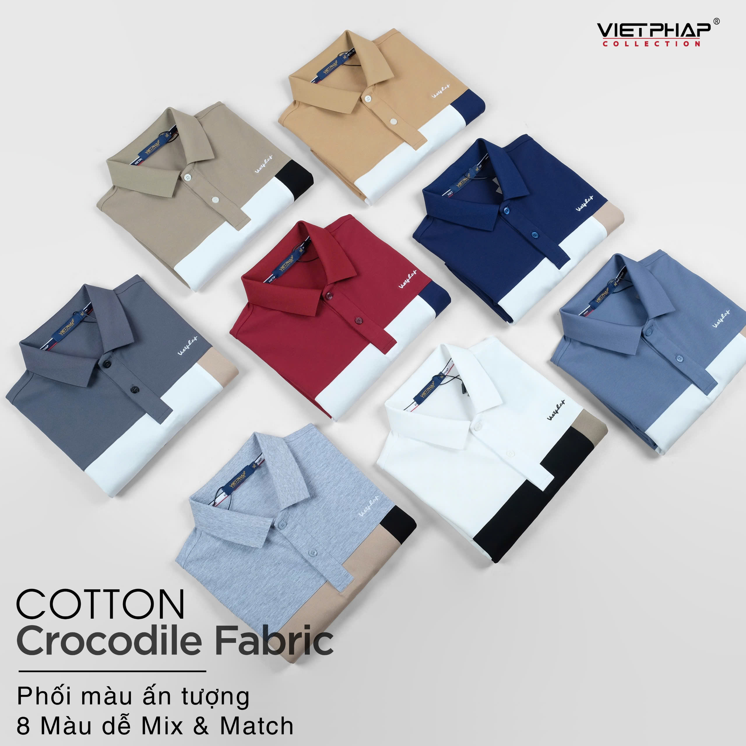 Áo Polo Nam VIỆT PHÁP Form Basic Chất liệu Cotton Pique co giãn thấm hút mồ hồi tốt 3403