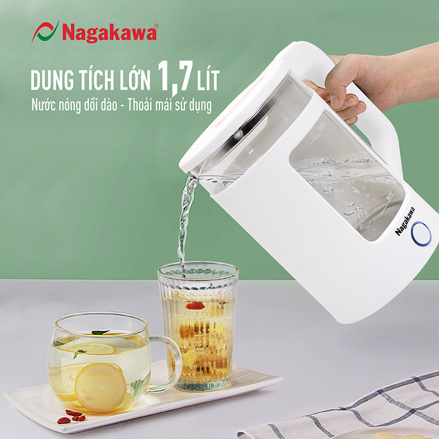 Ấm siêu tốc thủy tinh Nagakawa NAG0318 (1.7 Lít - 1355W) - Hàng chính hãng