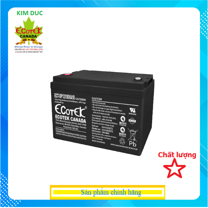 Ắc quy ECOTEK, ECT-UP12100VA18,12V100AH - Dùng cho Bộ Lưu Điện - Hàng Chính Hãng