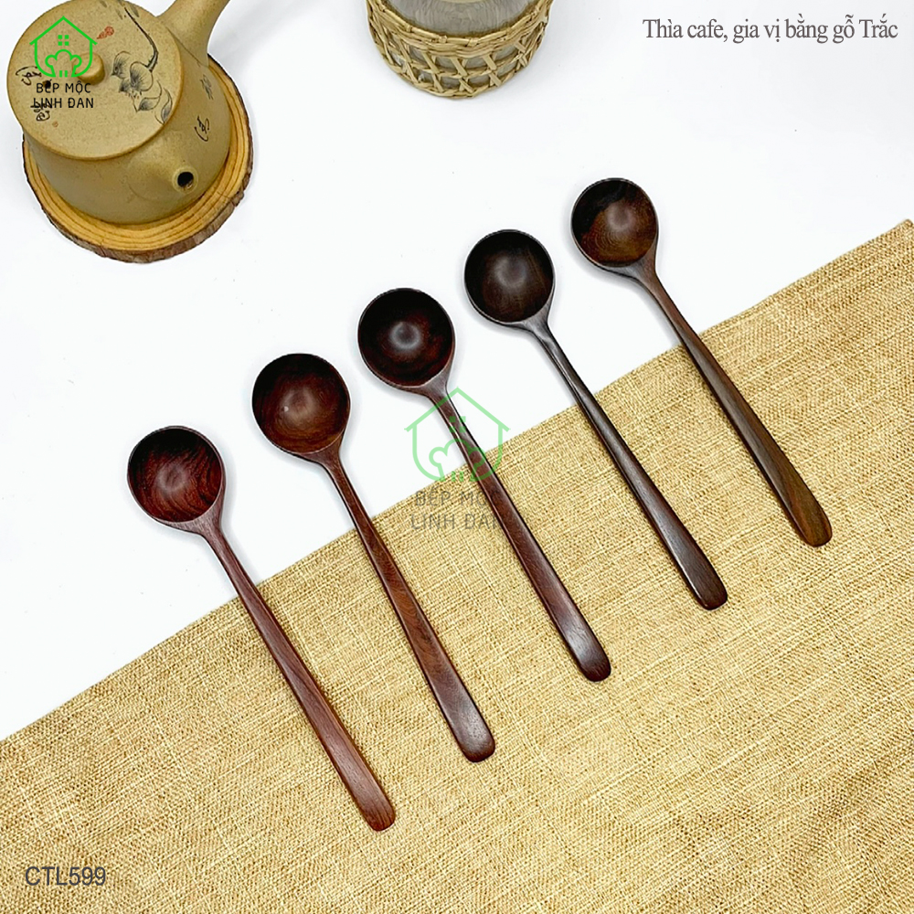 Thìa/Muỗng Ăn Cơm Gỗ Trắc Cẩm Lai Tự Nhiên Để Mộc HAHANCO [CTL599] Size 20cm