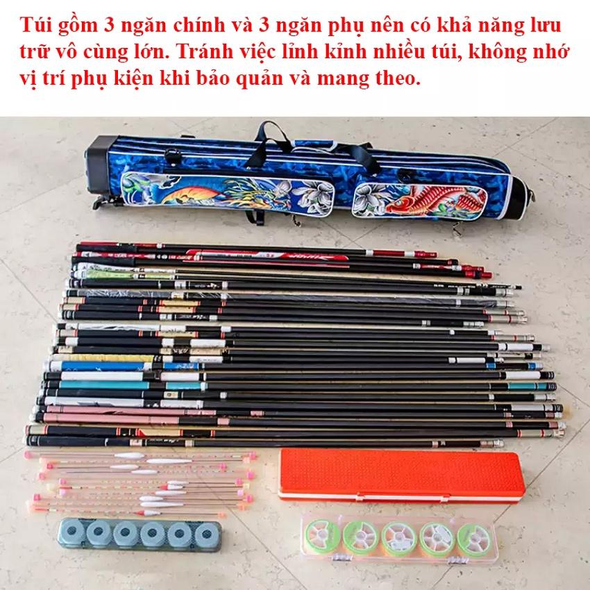 Bao Đựng Cần Câu Ngọa Long 1m25 3 Ngăn Chính 3 Ngăn Phụ - Sanami Fishing Dung Tích Lớn Có Giá Đỡ Cao Cấp