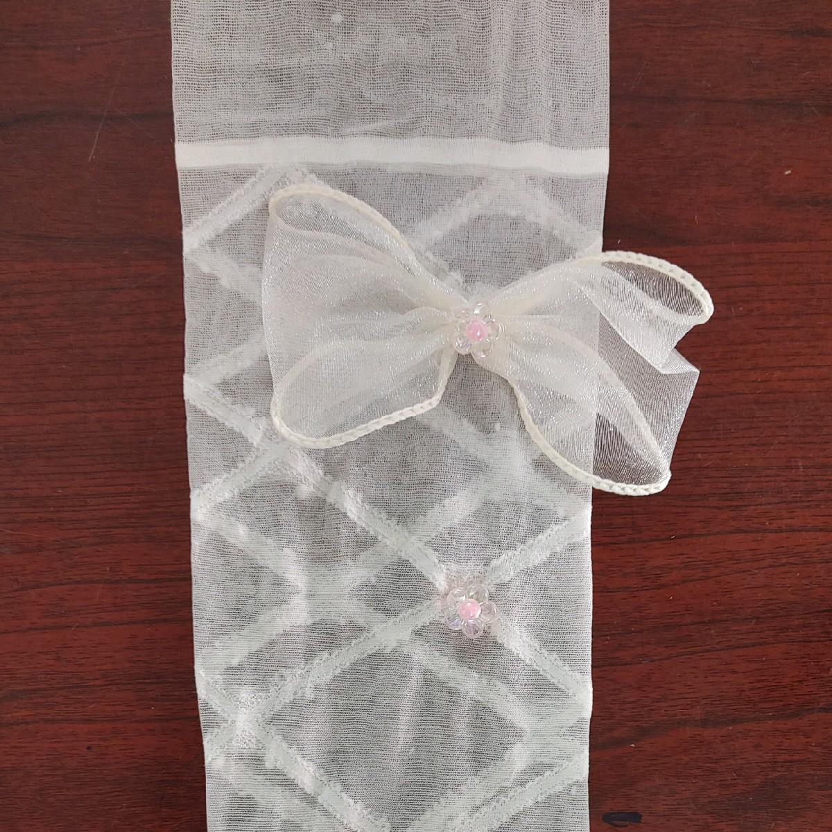 Quần tất, vớ quần hoa tiết DÂY RUY BĂNG ĐÍNH NƠ LỚN, Phong Cách Lolita Xinh Xắn, sangchảnh, cá tính cho nữ màu trắng sữa