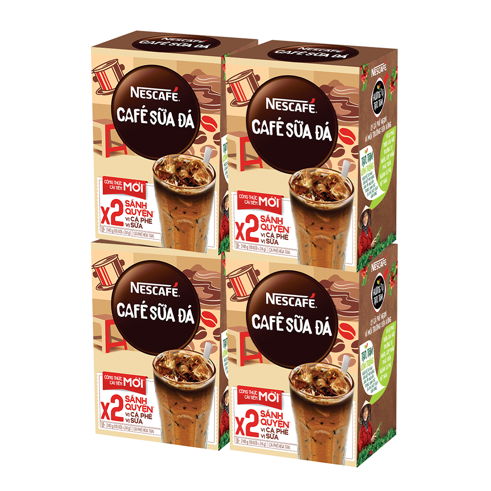 Combo 4 hộp cà phê hòa tan Nescafé 3in1 cà phê sữa đá (Hộp 10 gói x 24g) - [Tặng bộ 4 chén sứ Nescafé]