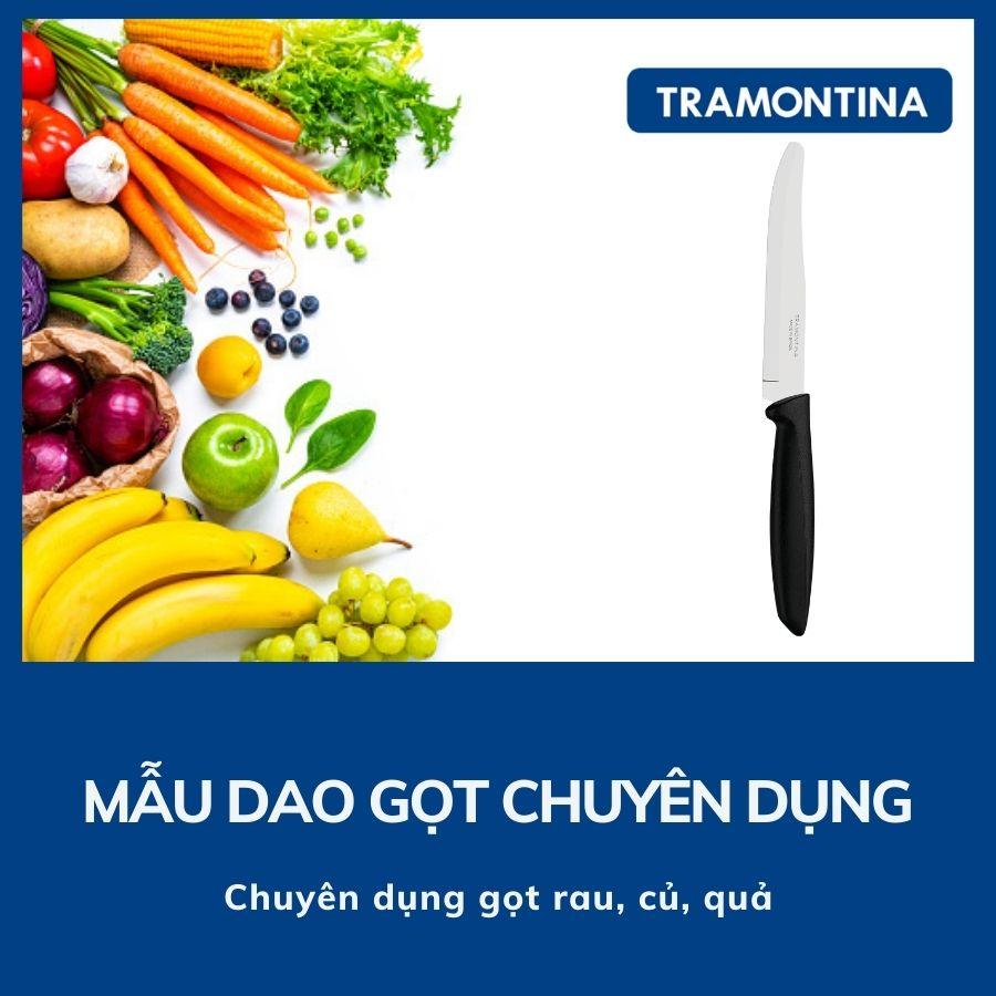 Dao gọt hoa quả Tramontina PLENUS TRA23440.105 đầu bo vuông thép không gỉ cán nhựa PP lưỡi 11cm nhập khẩu chính hãng