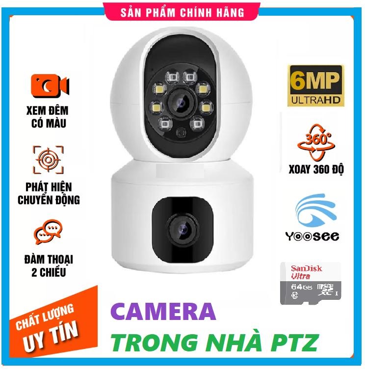 (Lỗi 1 đổi 1)  Camera trong nhà Wifi YOOSEE KÉP 6.0MP Không Dây Xem 2 Màn Hình Cùng Lúc Xoay 360 Độ, , Hỗ Trợ Đàm Thoại 2 Chiều - Hàng nhập khẩu