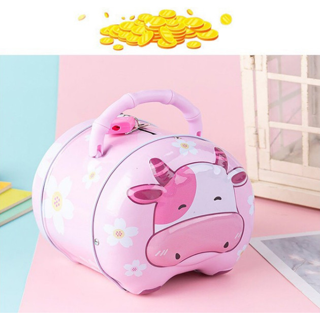 Ống heo tiết kiệm tiền hình con bò sữa, Két sắt mini đựng tiền có khóa siêu yêu, đẹp mắt BB53-KS-BoSua