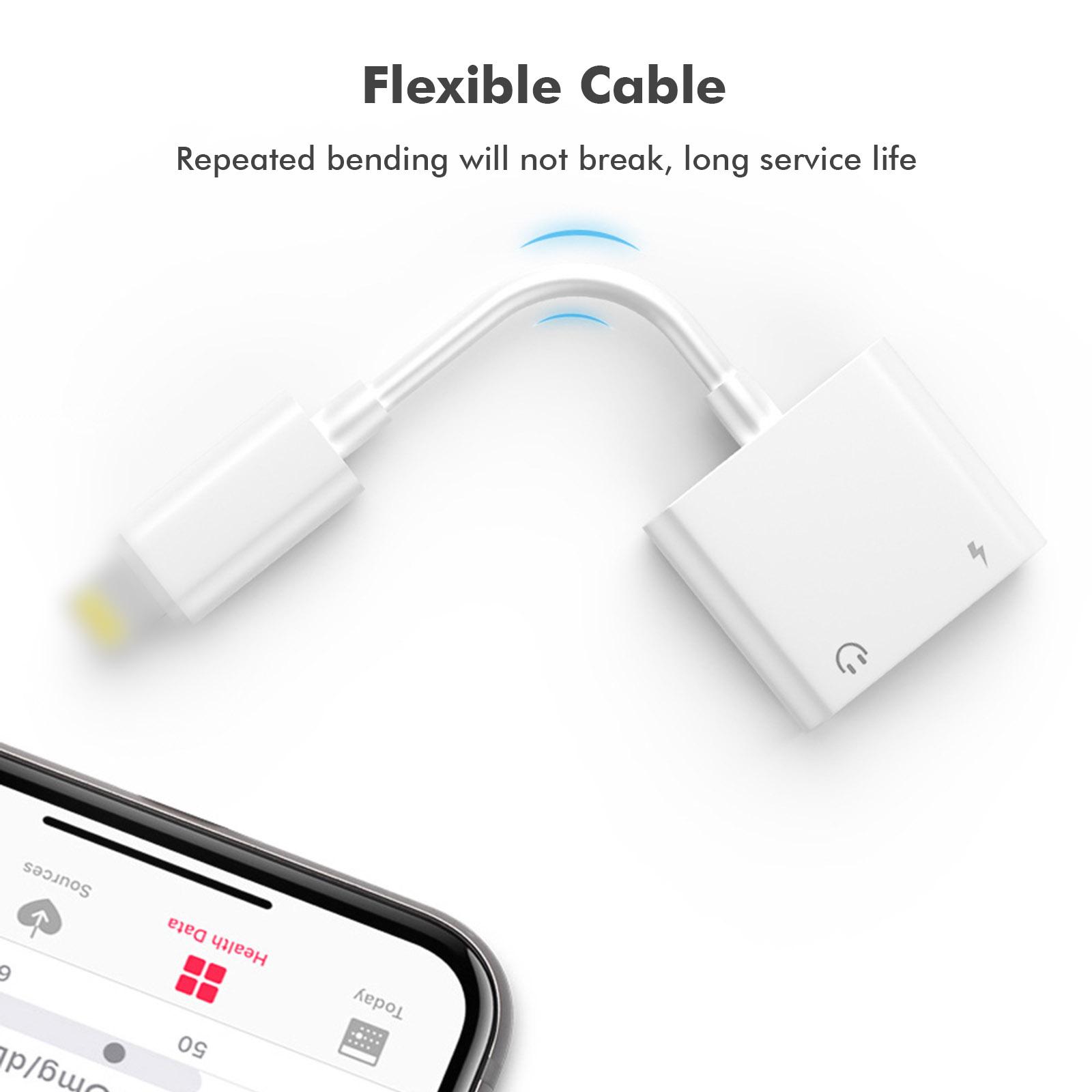 2 in 1 Charging Cable Splitter Earphone Cable Audio Adapter IOS Audio Headset Charger Converter Compatible with iPhone