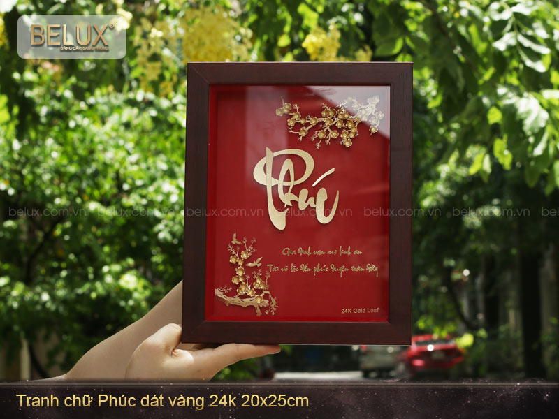 Tranh chữ Phúc dát vàng 24k 25x20cm