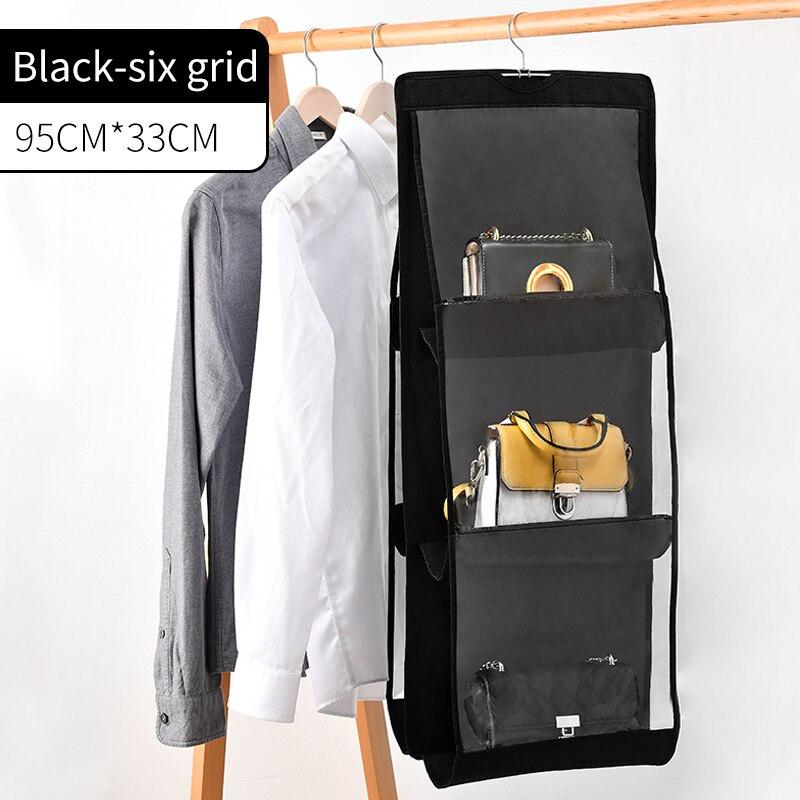 6 Pocket Hanging Handbag Organizer for Wardrobe Closet Transparent Storage Bag Door Wall Clear Sundry Shoe Bag with Hanger