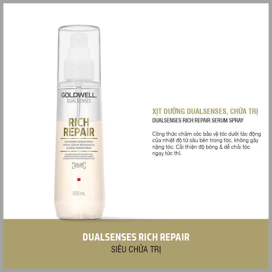 Xịt Dưỡng Phục Hồi Tóc Hư Tổn Goldwell Rich Repair Tái Tạo Tóc Tức Thì, Tóc Bóng Khỏe Tự Nhiên