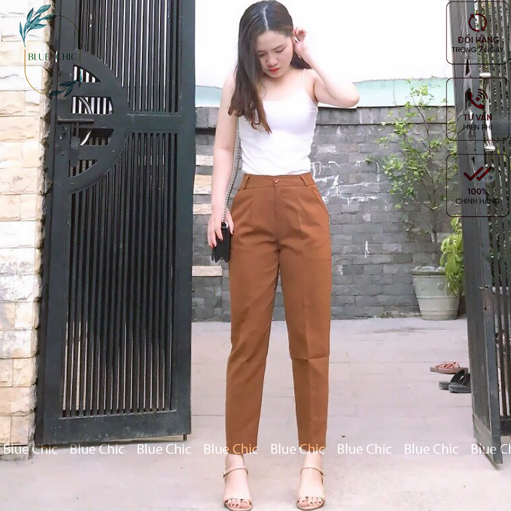 Quần tây nữ Blue Chic công sở lưng cao vải âu baggy màu xanh đen nâu đi học đẹp trẻ trung dáng dài