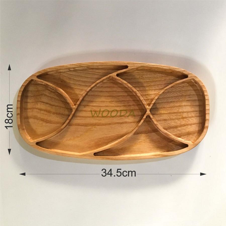 Khay oval nhiều ngăn - Khay gỗ cao cấp đựng thức ăn - Khay trà gỗ tần bì