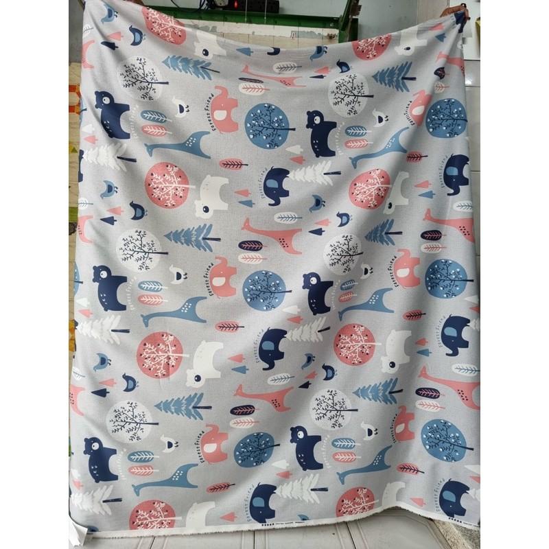 vải hoạt hình may drap cho bé-vải cotton mềm mịn hình gấu
