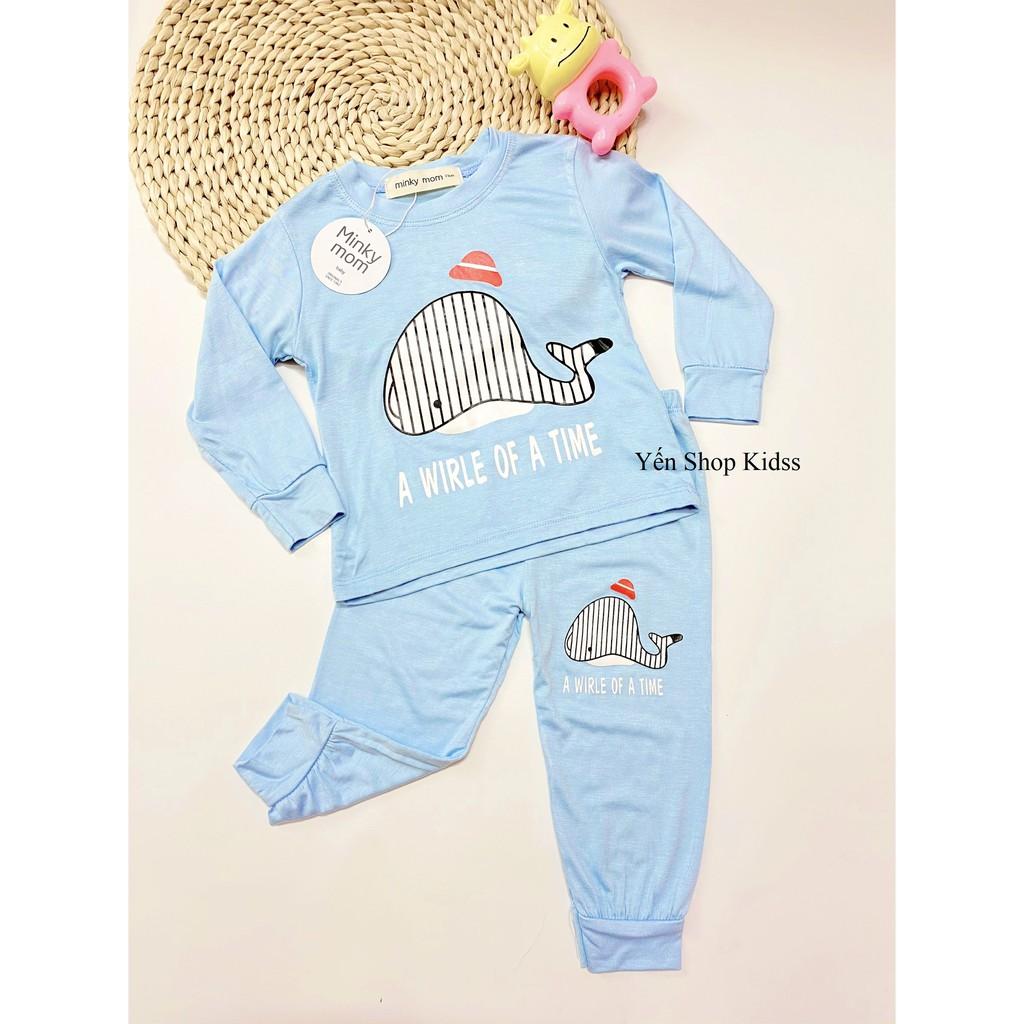 Bộ Dài Tay Minky Mom Viền Họa Tiết Cá Heo Xanh- Gấu Cho Bé Yêu (6-19kg) (1243