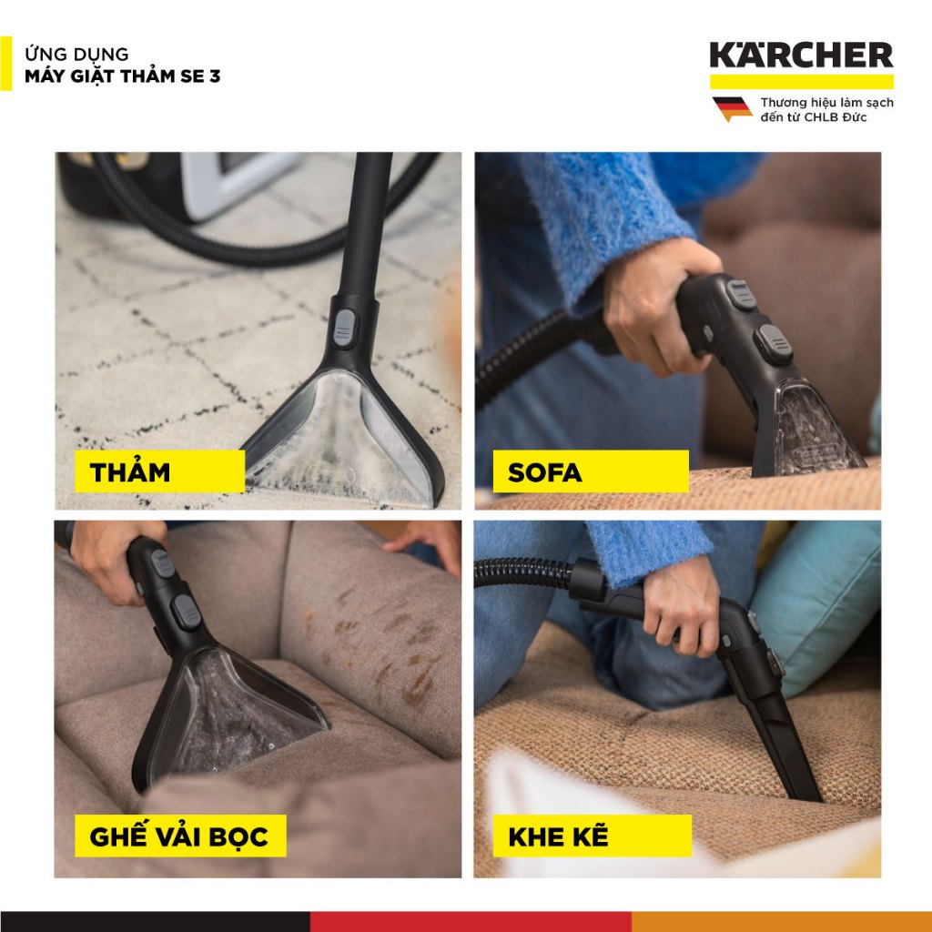 (Sản xuất châu Âu) Máy giặt thảm và sofa Karcher SE 3 Compact Home - Công suất 500W - Làm sạch thảm, sofa nhanh chóng - Hàng Chính Hãng