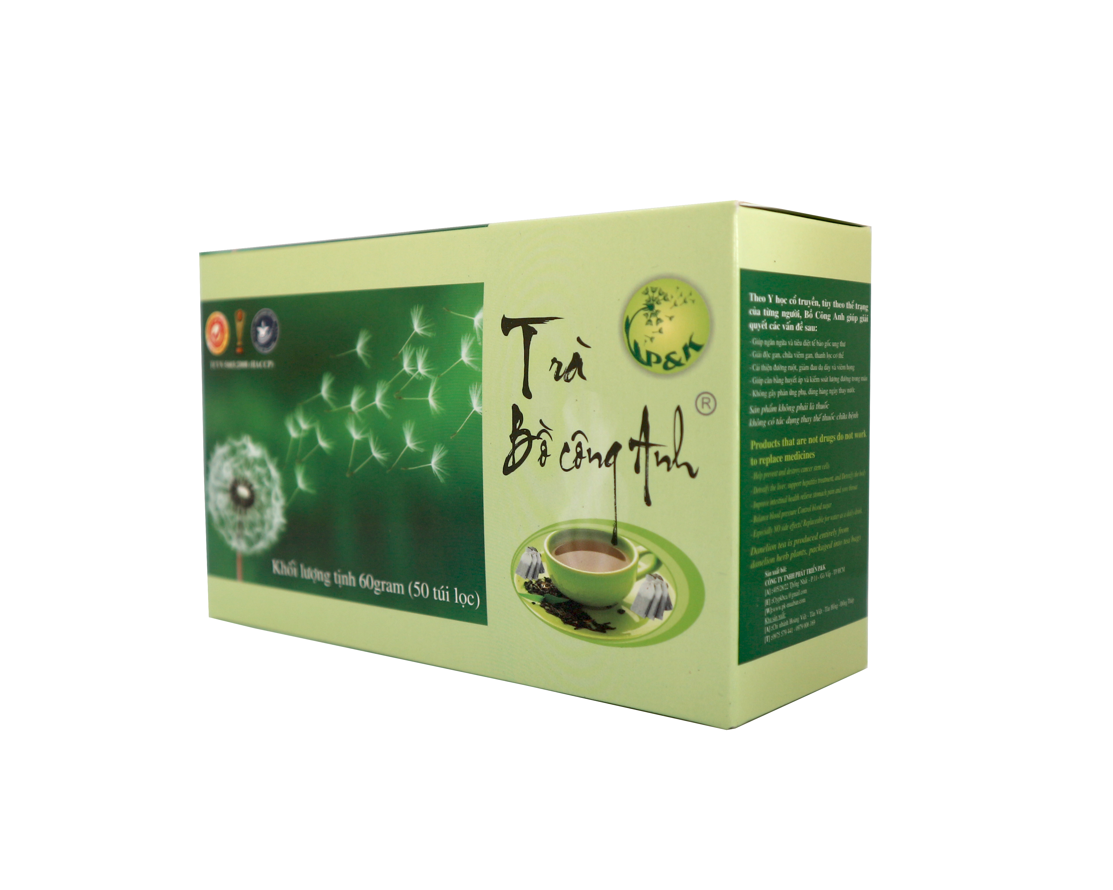Combo 10 hộp Trà Bồ Công Anh 50 túi lọc P&K - Ngừa ung thư, mát gan, giải độc, giảm viêm họng, ổn định huyết áp, đường máu, thanh lọc cơ thể - Tặng kèm móc khoá CLĐ