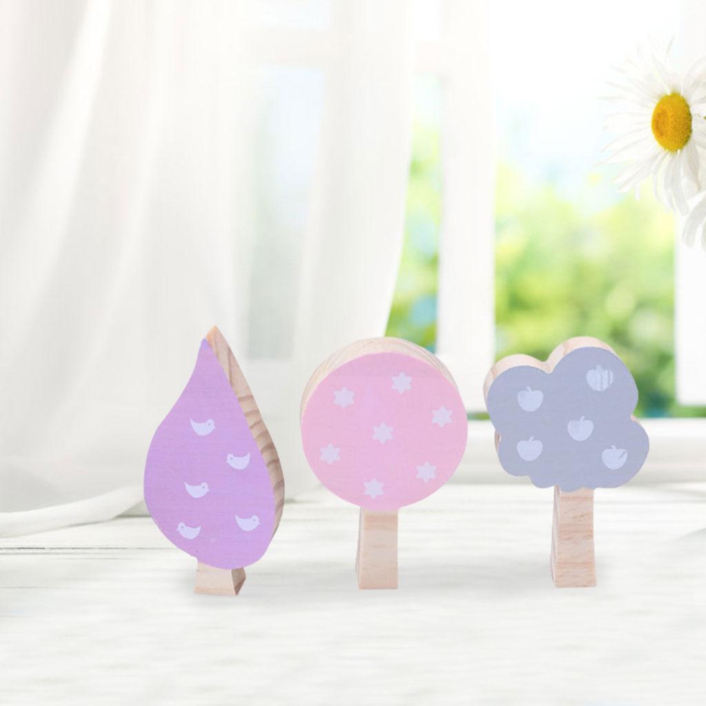 Mini Trees Building Blocks Ornaments Wooden Room Decor Wood Ornaments for Photo Props