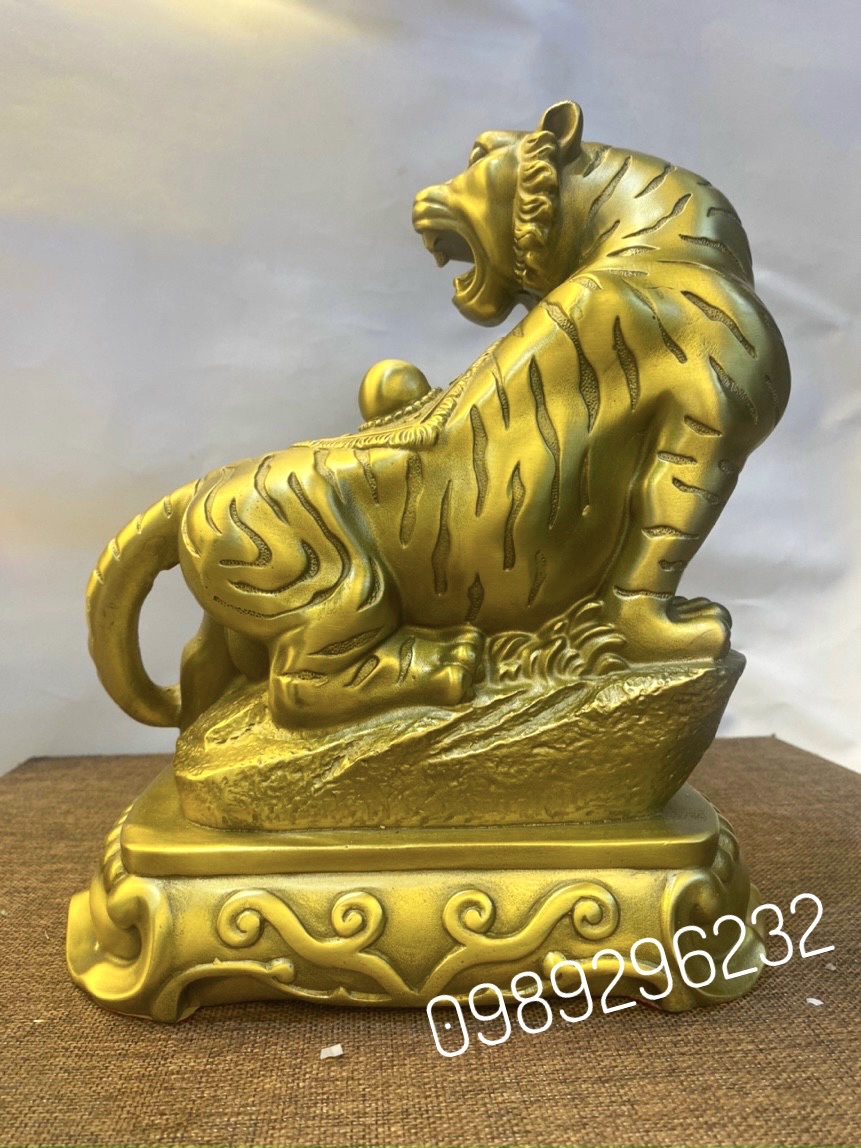 Tượng Hổ phong thuỷ bằng đồng vàng cao 22cm
