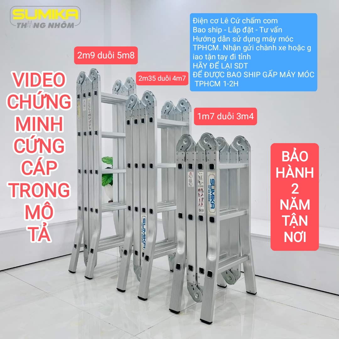 Thang xếp 4 đoạn chữ A cao 2m35 Sumika Bao ship gấp TPHCM 1-2H