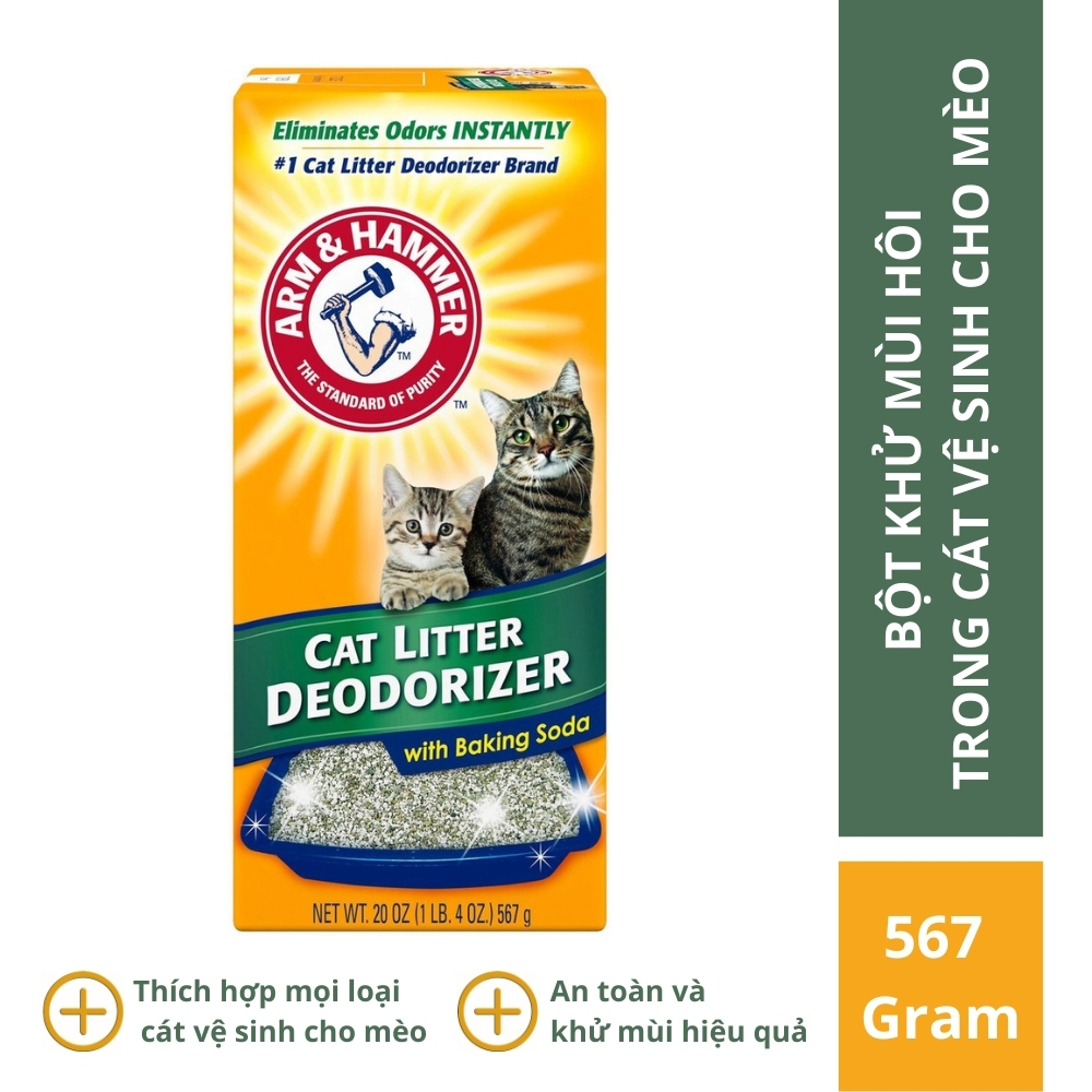 Bột Baking Soda Khử Mùi Hôi Trong Mọi Loại Cát Vệ Sinh Cho Mèo Chính Hãng Nhập Khẩu Từ Mỹ Arm &amp; Hammer Cat Litter Deodorizer (Hộp 567 gram), Trộn Trực Tiếp Vào Cát, An Toàn, Dễ Sử Dụng, Thơm Và Mèo Bạn Rất Thích