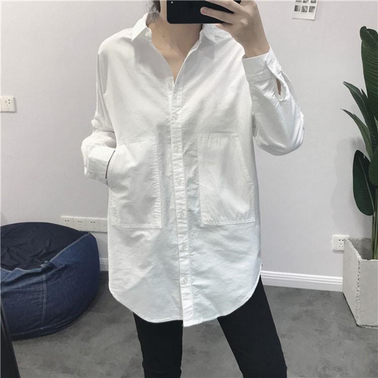 Áo sơ mi nữ dáng dài chất thô đũi 2 túi ốp sườn, thời trang phong cách trẻ
