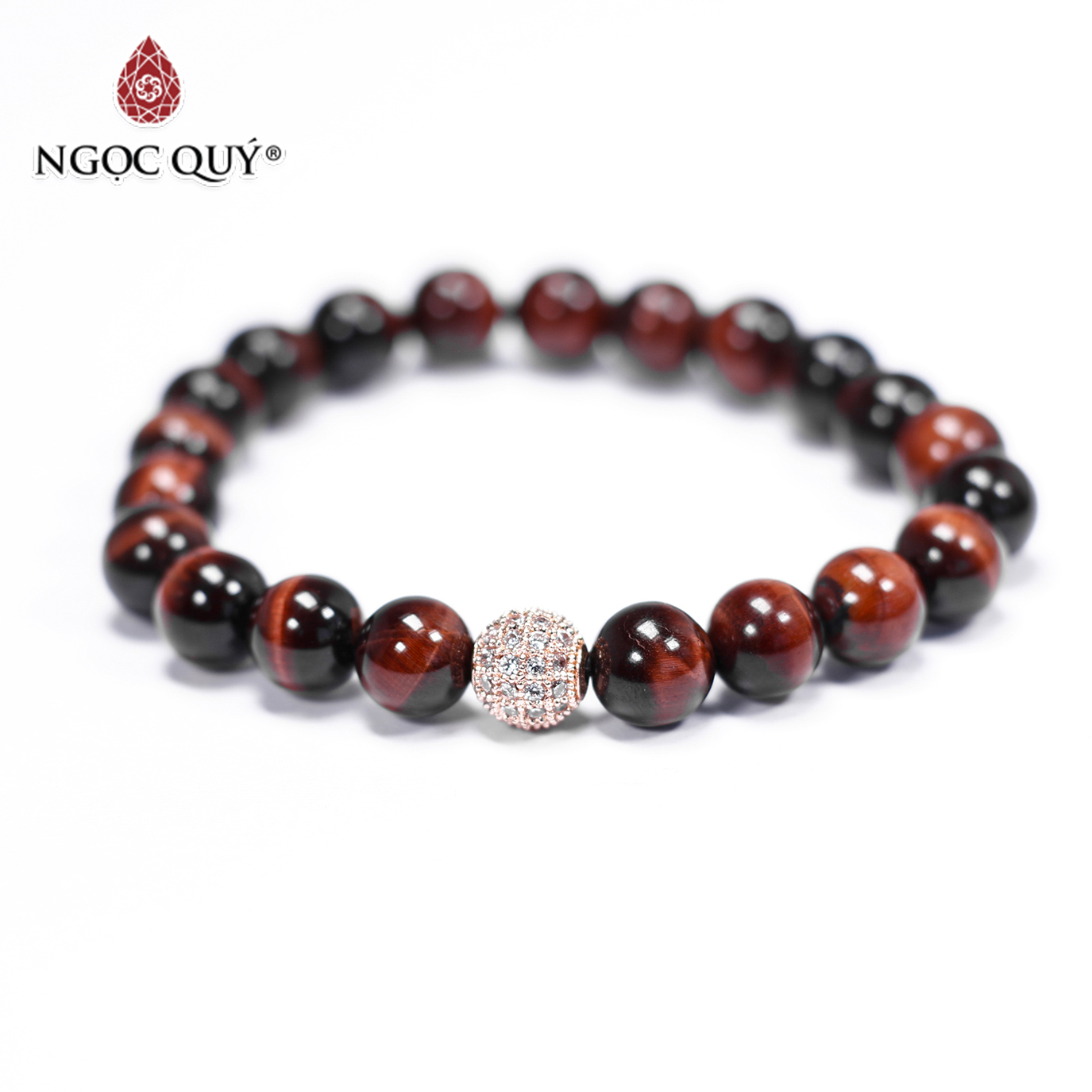 Vòng tay đá mắt hổ nâu đỏ phối charm hợp kim đính đá mệnh hỏa, thổ - Ngọc Quý Gemstones