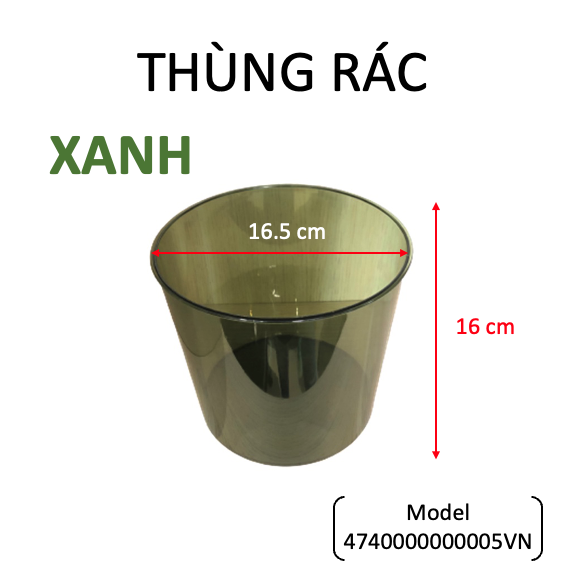 Thùng rác tròn chất liệu nhựa PET cứng trong suốt - Khả năng chịu lực chịu nhiệt tốt - Thùng rác trong suốt không nắp tinh tế - Màu xanh