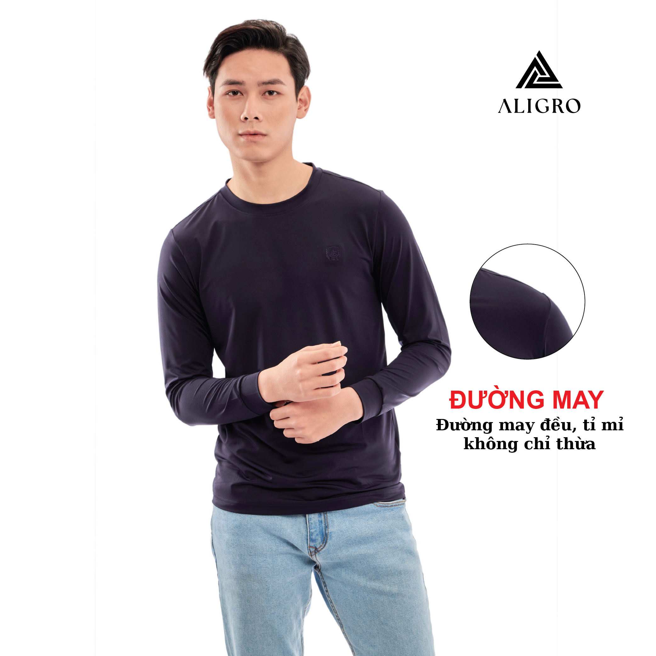 Áo Thun Nam Dài Tay Aligro Chất Liệu Cotton Cao Cấp, Siêu Mềm Mại, Dày Dặn, Cực Dễ Chịu, Thấm Hút Tốt ALGAPD062