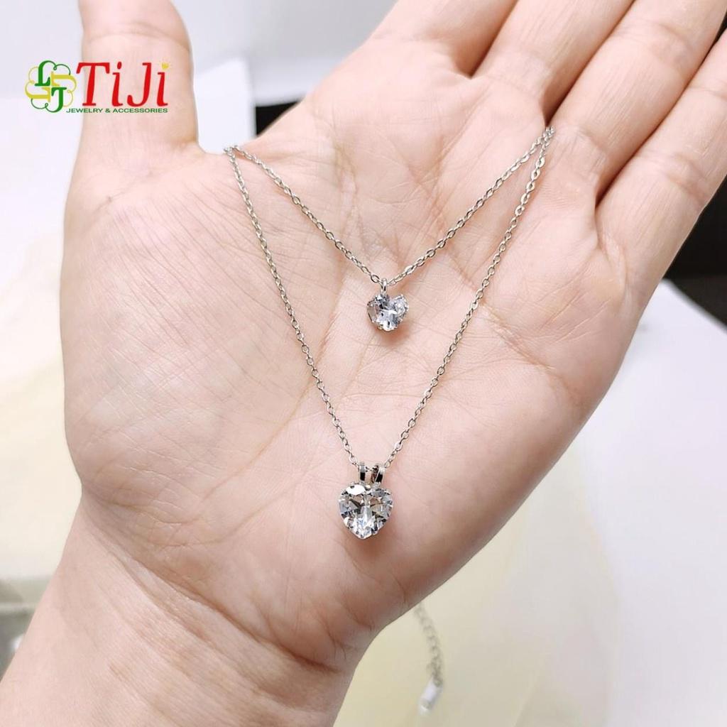 Dây chuyền nữ inox 2 tầng mặt trái tim đẹp không đen không gỉ sét
