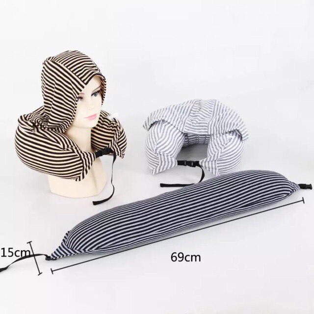 Gối ngủ du lịch màu trắng xám, gối cổ, gối kê cổ, gối nón gấp gọn là 1 neck pillow