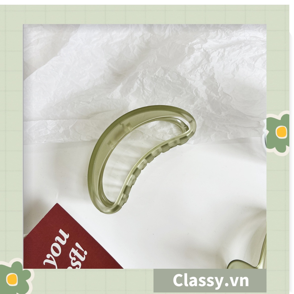 Kẹp tóc càng cua Classy màu xanh lá, dạng kẹp trong đục, nhiều kiểu dáng hiện đại PK1169