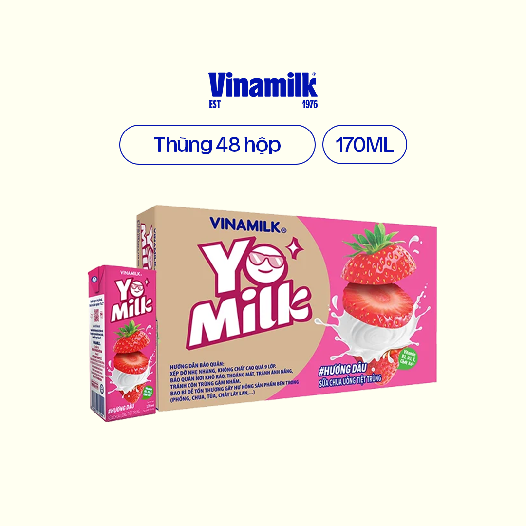 Sữa chua uống hương dâu Vinamilk Yomilk - Thùng 48 hộp 170ml