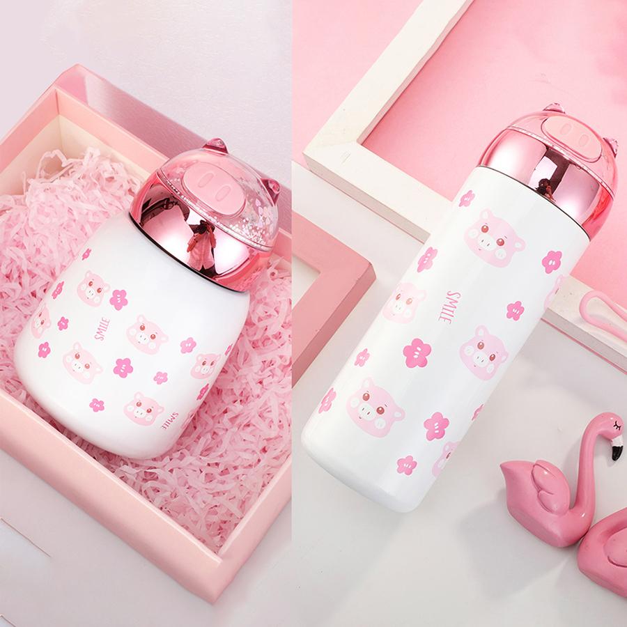 Dễ Thương Kim Sa Lấp Lánh Bé Gái Cách Nhiệt Cup Di Động Nhỏ Mini Hồng Trẻ Em Bình Giữ Nhiệt Thép Không Gỉ 304 Tumbler Treo Tường Đôi Hút Chân Không