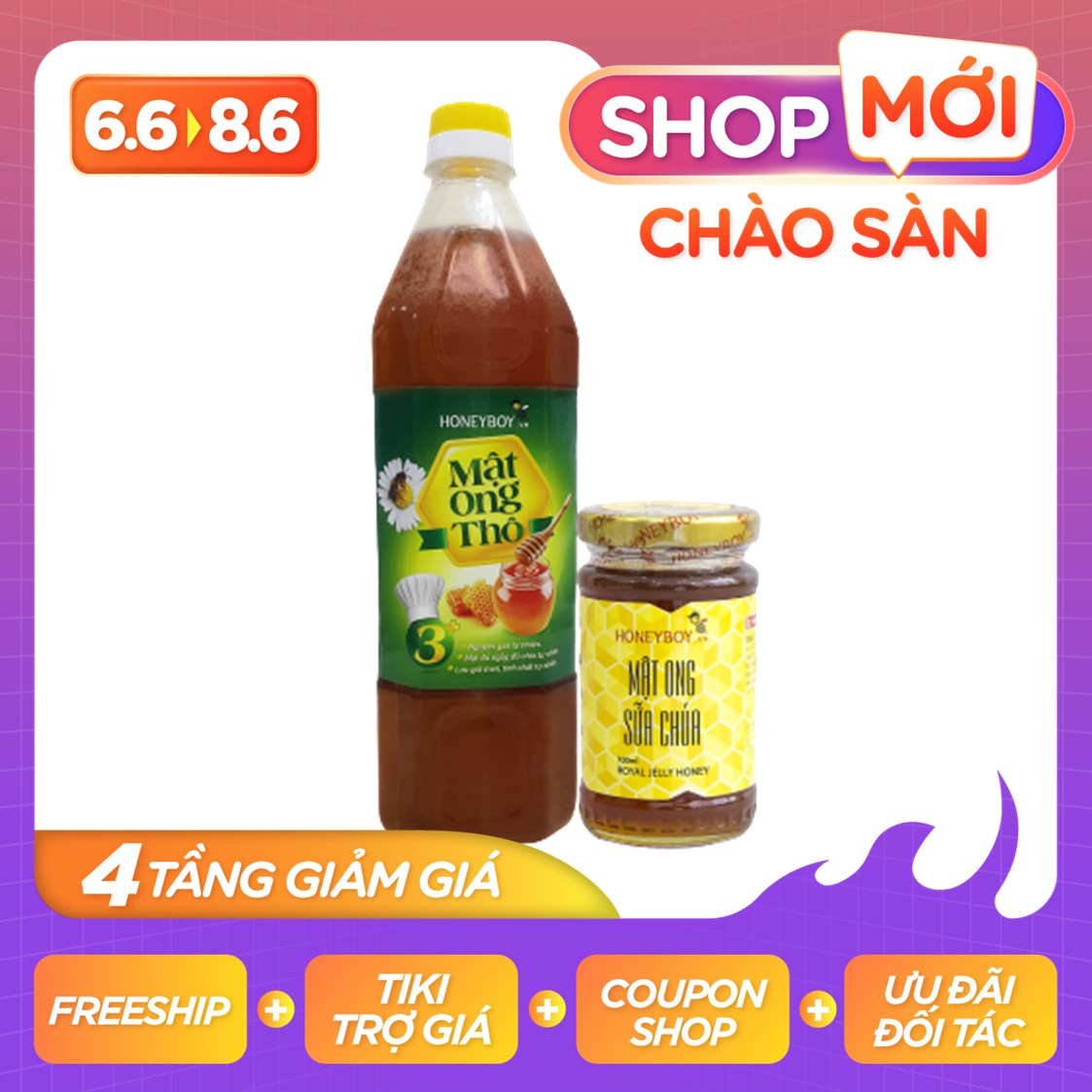 Combo Mật ong thô Honeyboy 1 lít và Mật ong sữa chúa 100ml