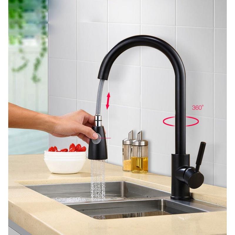 Vòi rửa chén nóng lạnh inox 304, Vòi rửa chén dây rút Sơn Tĩnh Điện Cao cấp