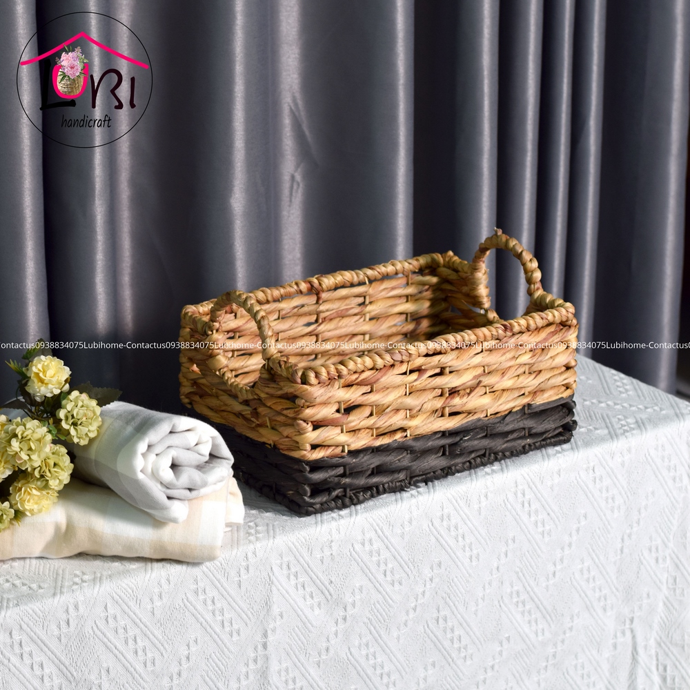 Lubihandicraft - Sọt đựng đồ đan lục bình bầu đáy mix màu tự nhiên và đen - mộc mạc