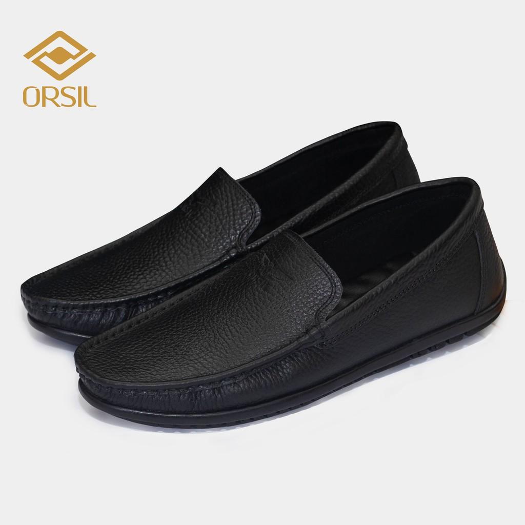 Giày lười nam da bò ORSIL, giầy mọi nam màu đen thời trang - ORSIL102D