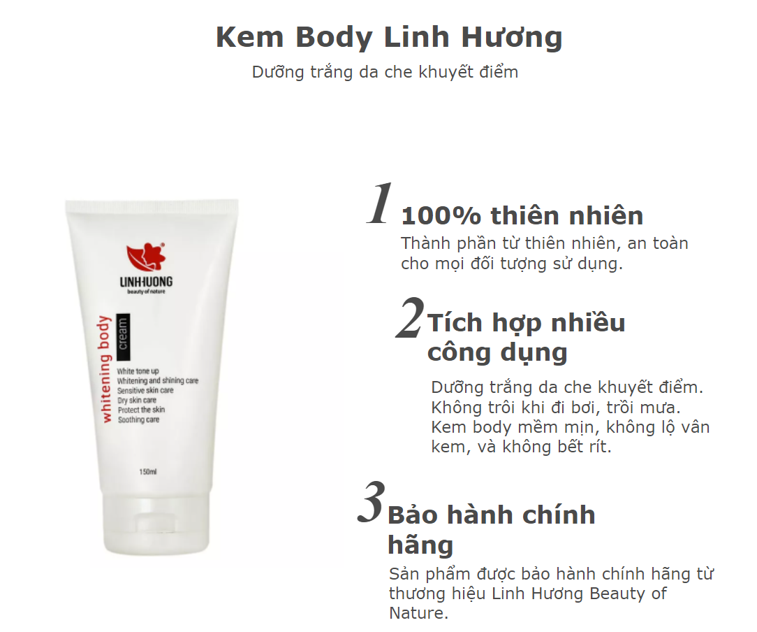 Kem Body dưỡng trắng LINH HƯƠNG 150ML - BODY NGẬM NGỌC LINH HƯƠNG - DƯỠNG DA CHỐNG NẮNG NGĂN NGỪA LÃO HÓA